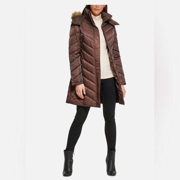Kenneth Cole Reaction Women’s Faux-Fur-Trim Hooded Puffer Coat - Picture 6 of 6